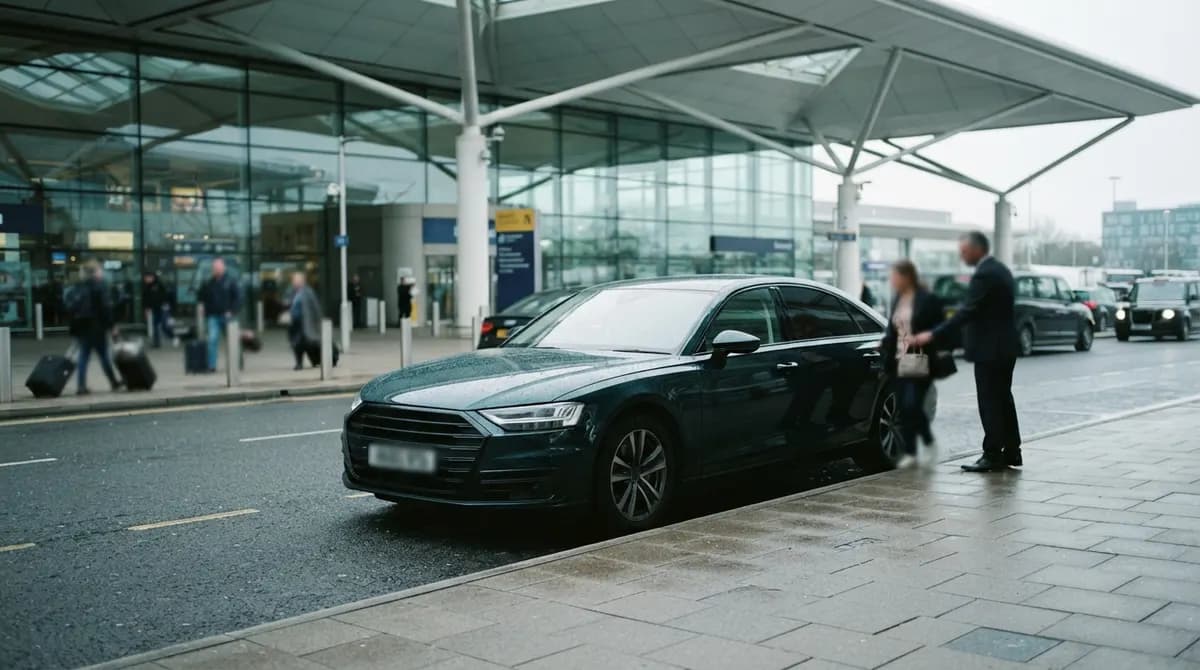 A Cityline executive saloon waiting outside an airport terminal